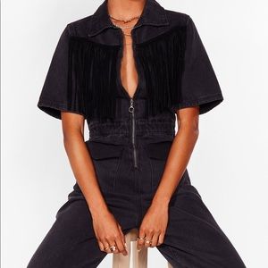 Denim Fringe Jumpsuit